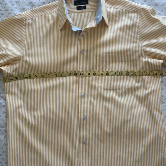 Paul Fredrick Yellow & White Striped 16x32 Classic Fit No Iron Shirt - Picture 3 of 5